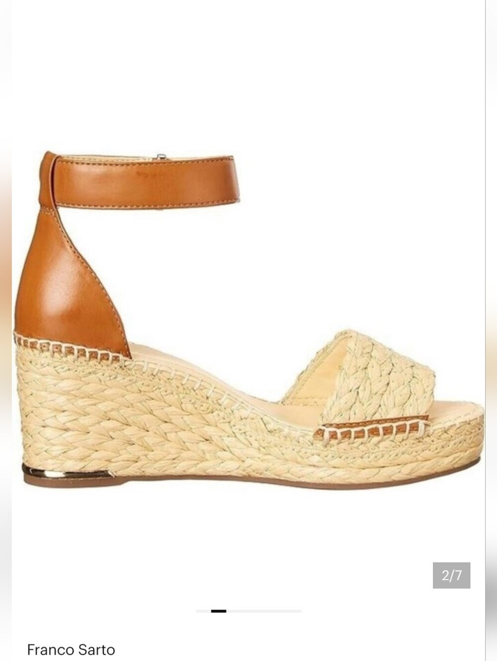Franco Sarto Clemens Tan Leather Ankle-Strap Espadrille Wedge Sandal